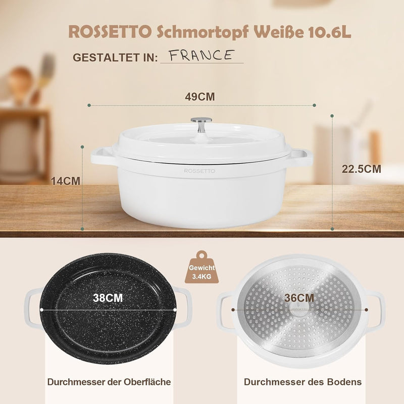 ROSSETT Bräter mit Deckel 38cm, Schmortöpfe mit Antihaftbeschichtung für Backen Schmoren Braten, Ind