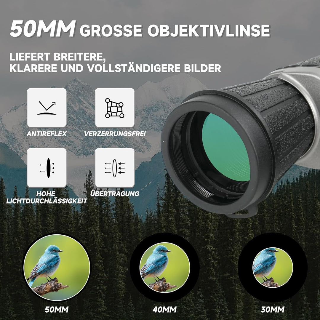 7x50 Porro Prismenfernglas, Fernglas Wasserdicht mit Mehrschichtvergütung und Dioptrienausgleich für