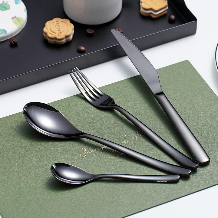 Besteck-Set 24-teilig,KyratonEdelstahl Schwarz Besteck-Set, Titan-Beschichtung Schwarzes Besteck-Set