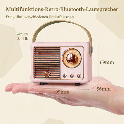 PRUNUS J-999 Mini Bluetooth Lautsprecher mit Radio FM, Retro Radio Bluetooth Speaker Wiederaufladbar