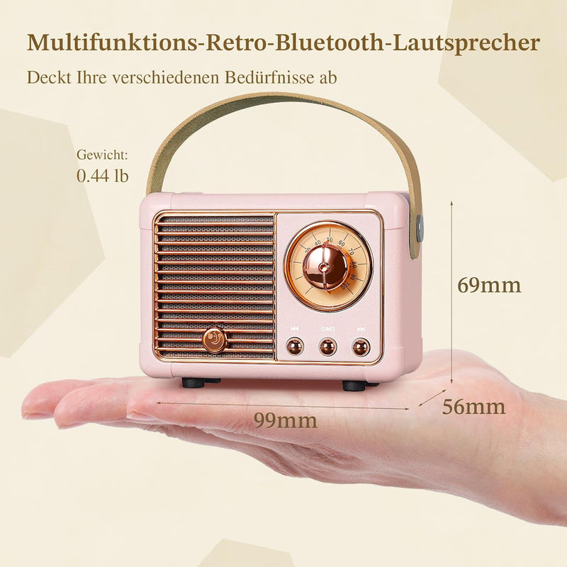 PRUNUS J-999 Mini Bluetooth Lautsprecher mit Radio FM, Retro Radio Bluetooth Speaker Wiederaufladbar