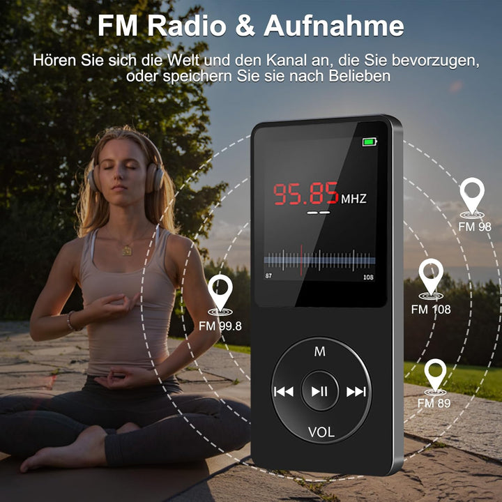 32GB MP3 Player Bluetooth mit 1.8" TFT Farbbildschirm mit Kopfhörer, HiFi Musik Player Kinder mit La