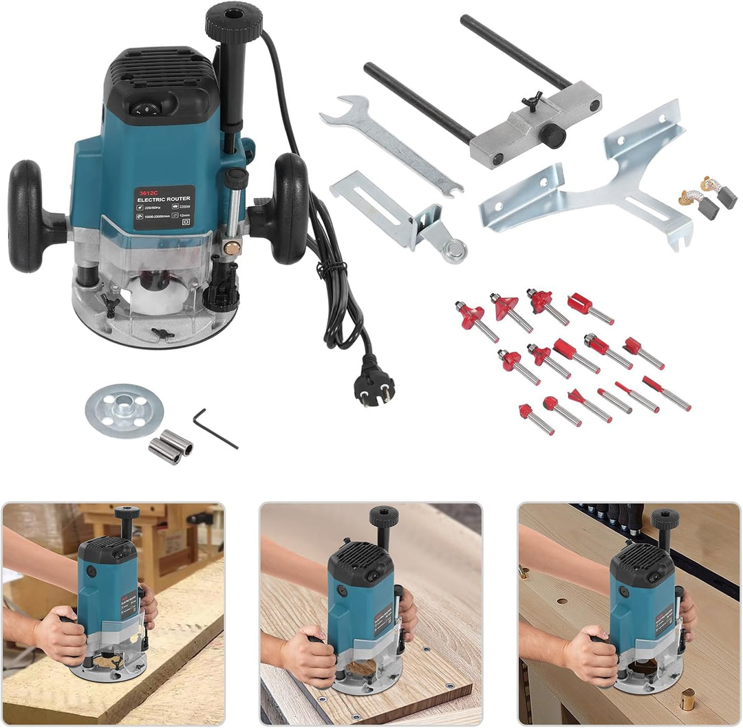 2200w Holzfräse Oberfräse Trimmer Elekto Fräsmaschine Kantenfräse 6 Geschwindigkeitsstufen 5,8 Cm Sc