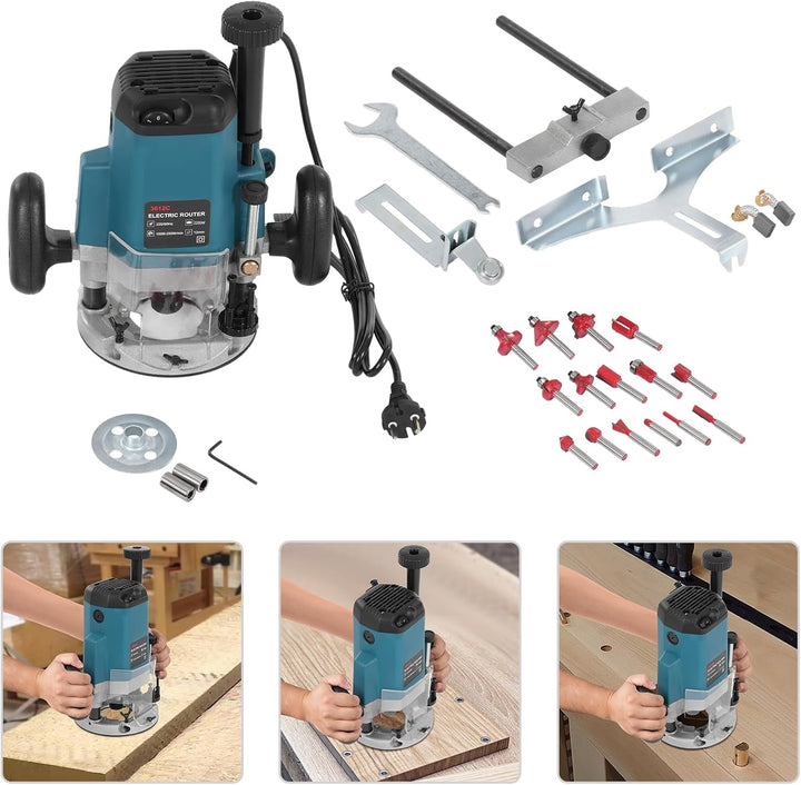 2200w Holzfräse Oberfräse Trimmer Elekto Fräsmaschine Kantenfräse 6 Geschwindigkeitsstufen 5,8 Cm Sc