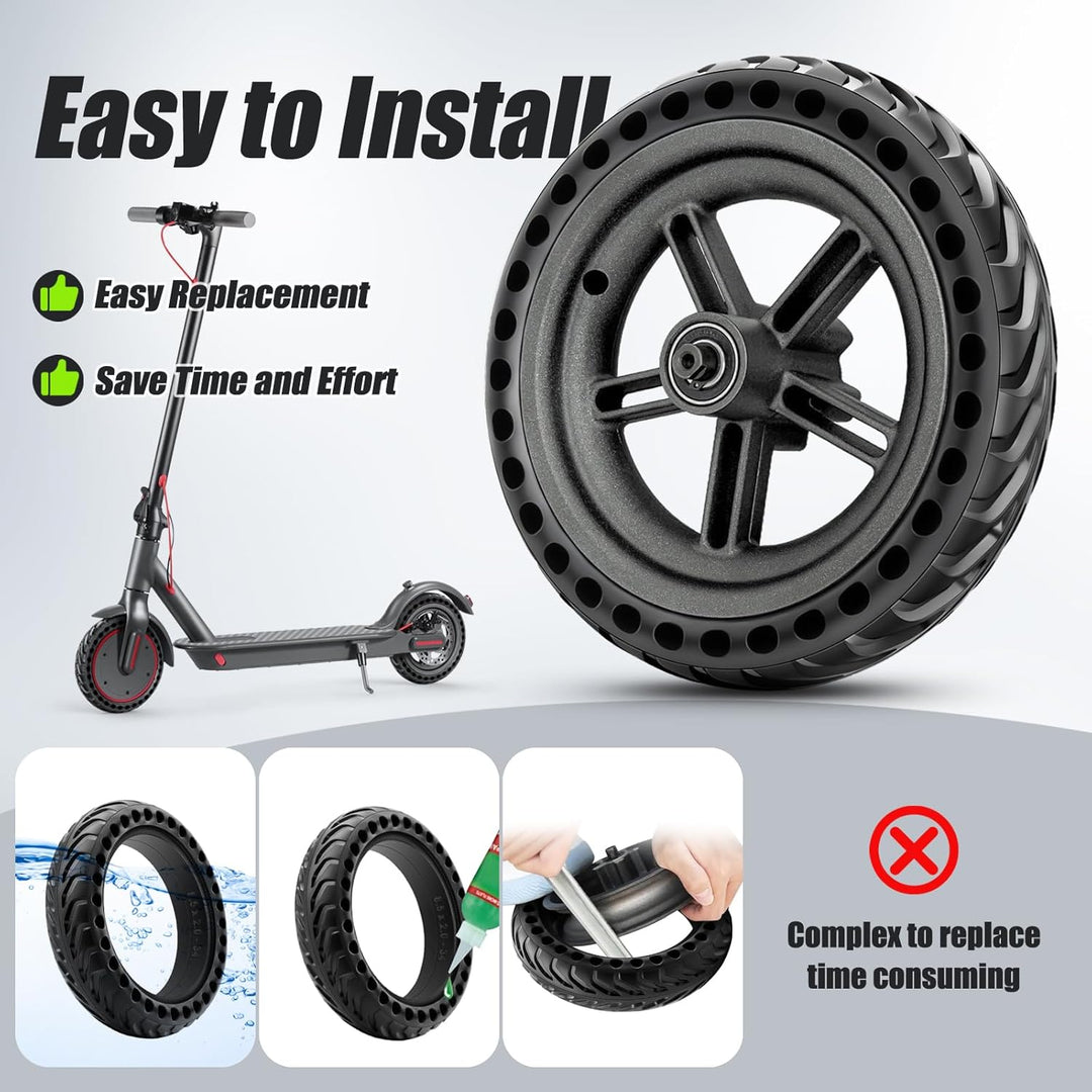 Amitor für Xiaomi M365 Hinterrad Komplett, All-in-One Vollgummireifen E Scooter 8,5 Zoll mit Felge,