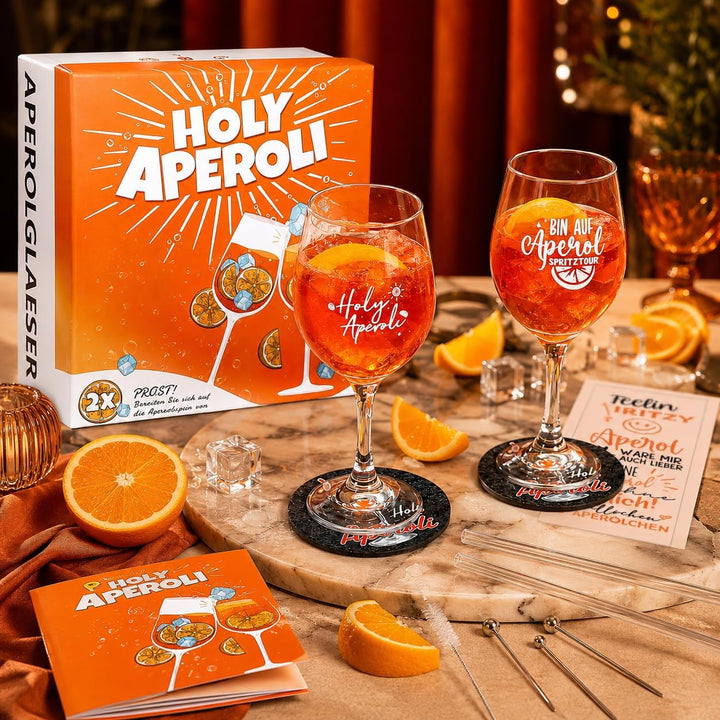 2er Set Apero Geschenkset - AperoGläser mit Gravur | Glasstrohhalme | untersetzer, CocktailGläser, A