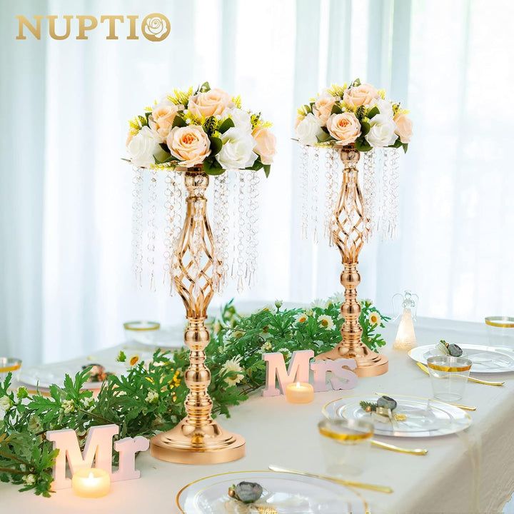 NUPTIO 2 Stück Goldvasen für Mittelstücke, 49cm Hoch Kristallblumenständer Hochzeit Strasse Blei Blu