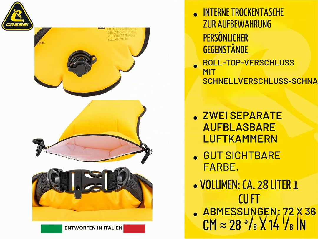 CRESSI Glide Pro/Swim Buoy 28L - Signalboje aufblasbar, praktisch und kompakt für maximale Sichtbark
