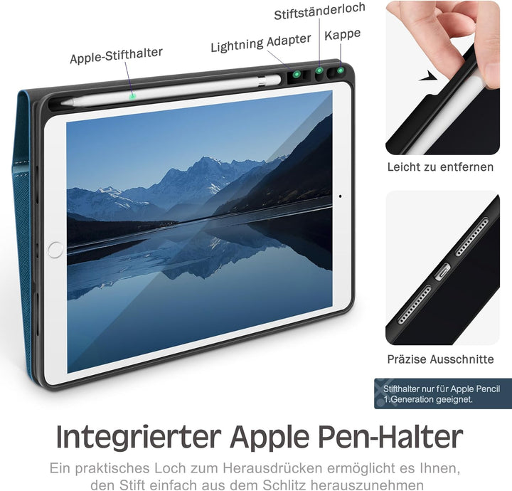 KingBlanc Hülle für iPad 9. / 8. / 7. Generation (2021/2020/2019) mit Stifthalter, Auto Schlaf/Wach