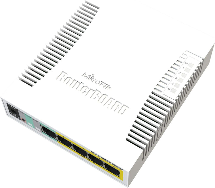 MikroTik RouterBOARD RB260GSP, 5-Port Gigabit Smart Switch mit SFP-Käfig, SWoS, Netzteil, POE-OUT