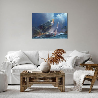 Bilder auf Leinwand Meer Segelboot Leinwandbild mit Rahmen 70x50cm Wandbilder Dekoration Wohnzimmer