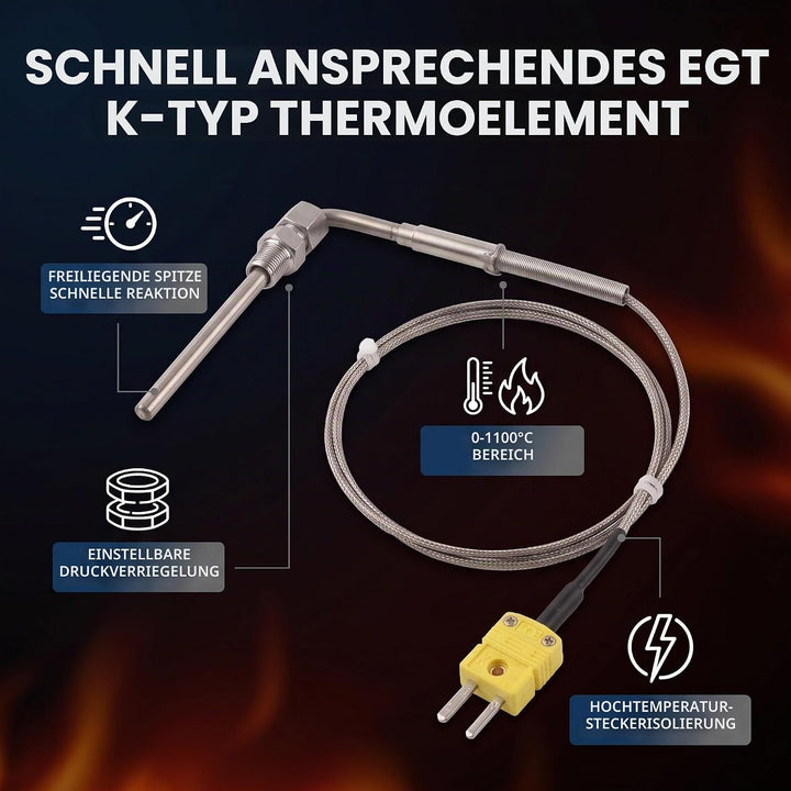 Walfront - Thermoelement Typ K, Temperaturfühler 1/8 Zoll (3 mm) NPT-Gewinde, Abgastemperatursonde m