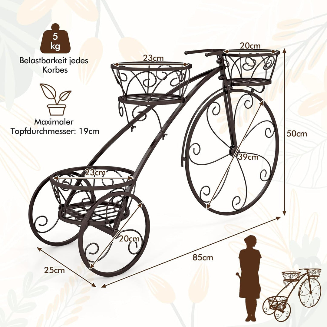 COSTWAY Pflanzenständer Metall, Fahrrad-Design, Blumenregal mit 3 Körben, Blumenständer mit dekorati
