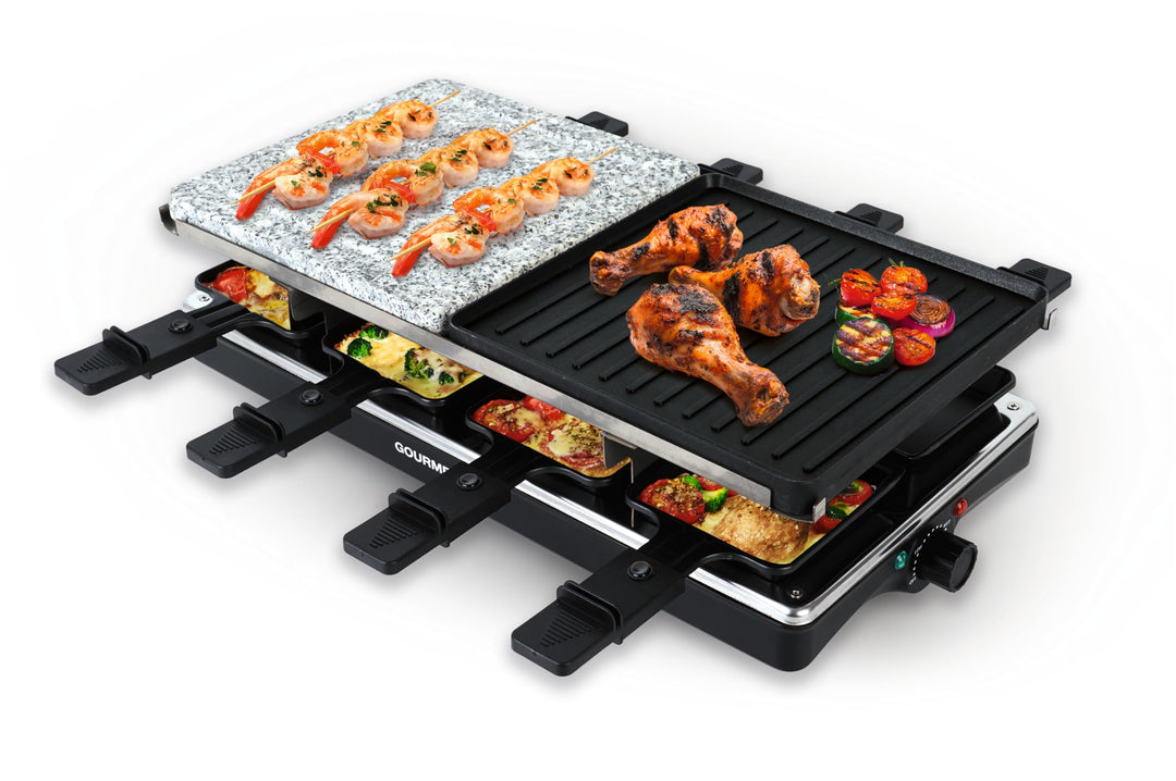 GOURMETmaxx 2-in-1 Raclette Set 8 Personen | Raclette mit Steinplatte und Aluminiumplatte inkl. 8 Pf