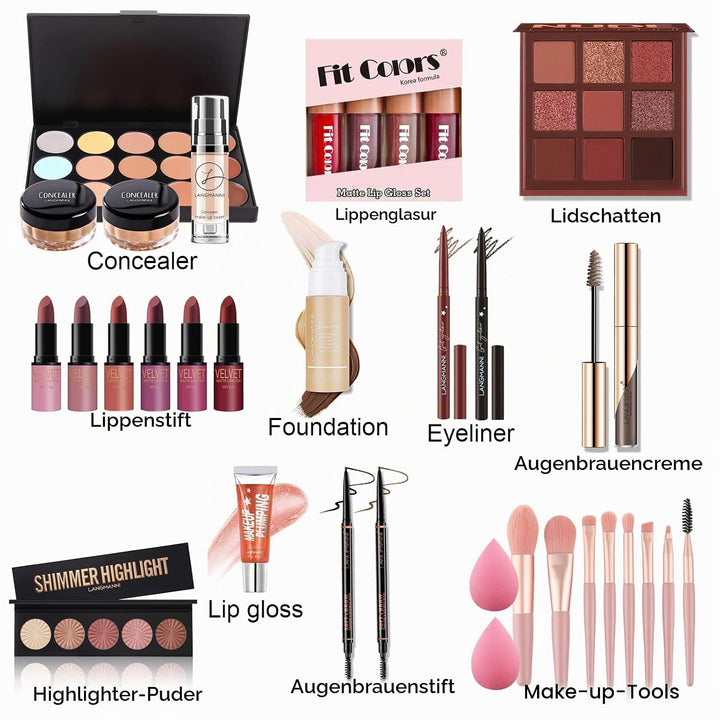 Make-up-Geschenkset Kosmetik-Palette Starter Kit Schminke Set, Make-up Sets mit Schminktasche Schmin