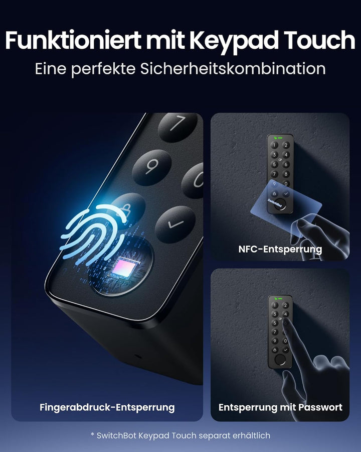SwitchBot WLAN Smart Lock Pro Mit Aufladbarem Akku, Matter Over WiFi, Elektronisches Türschloss, sch