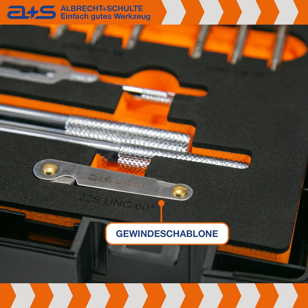 a+s UNC Gewindeschneider Set Zoll | HSS-G, 1/4''–1'', 46-teilig | Gewindebohrer, Schneideisen, Verst