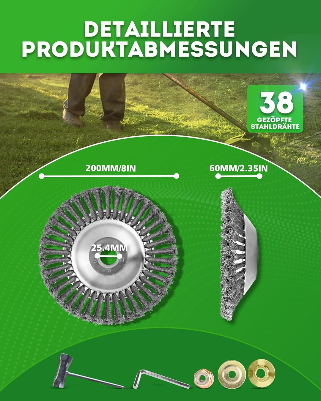 Wildkrautbürste Unkrautbürste Motorsense Freischneider Rundbürste für Motorsense 200 x 25,4 gezopfte
