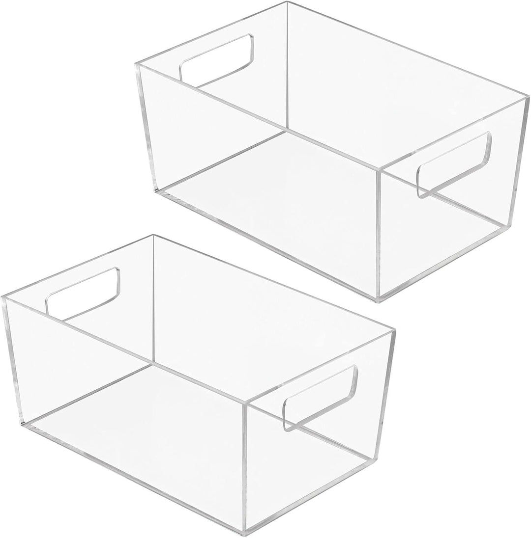mDesign 2er-Set Ablagebox mit integrierten Griffen – transparente Aufbewahrungsbox mit ansprechendem