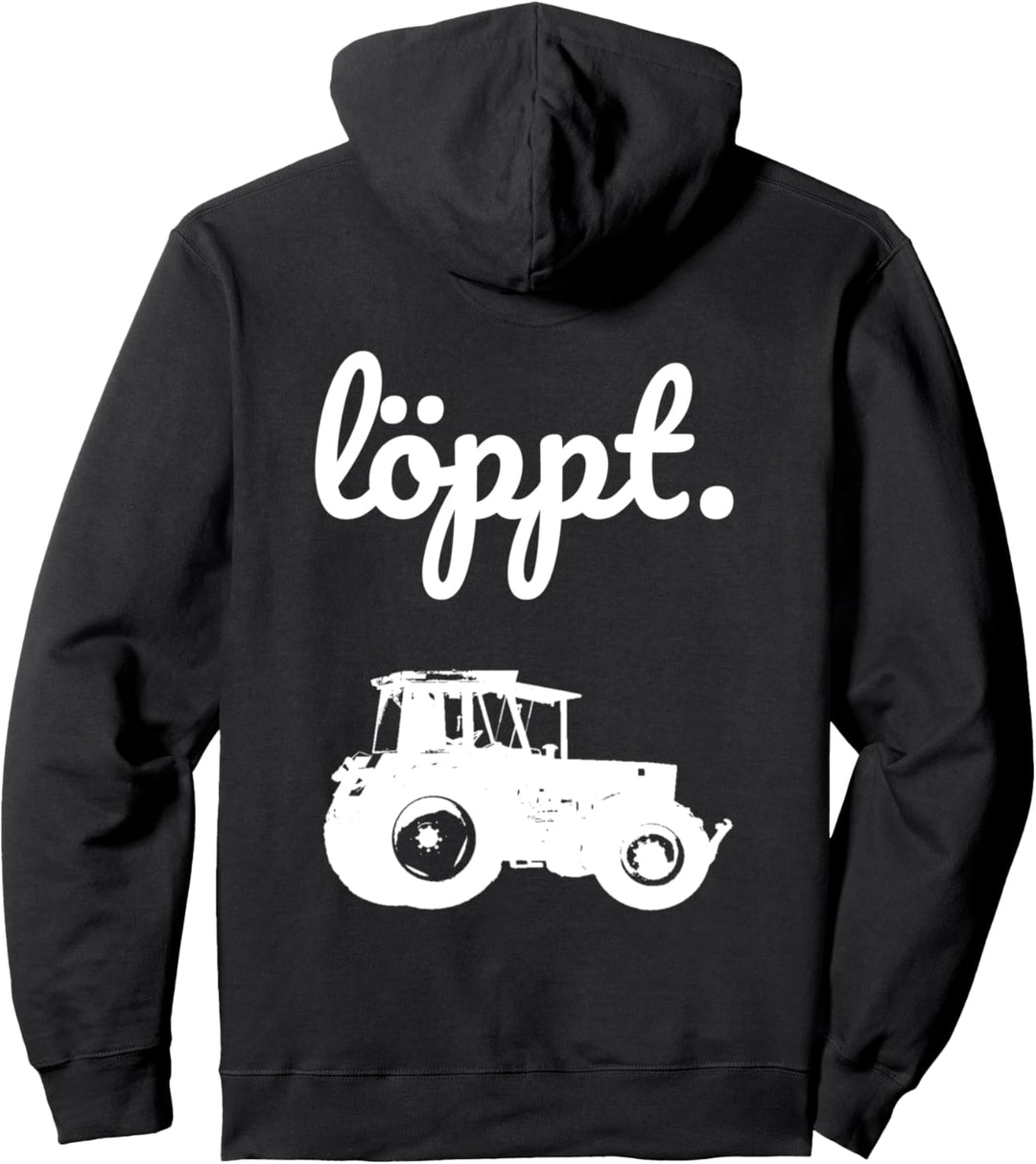 Druck auf Rücken Löppt Landwirt Bauer plattdeutsch Trecker Pullover Hoodie