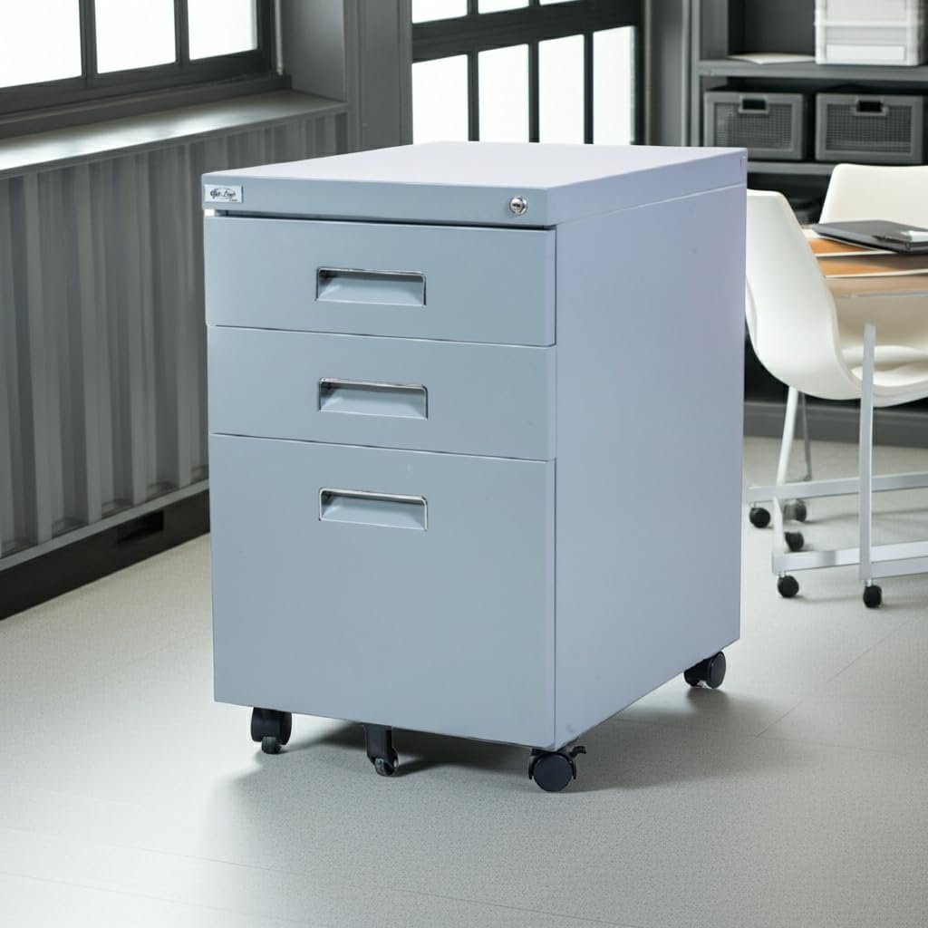 Metall Rollcontainer 3 Schubladen abschliessbar Hängeregister Aktenschrank Büromöbel Homeoffice Büro