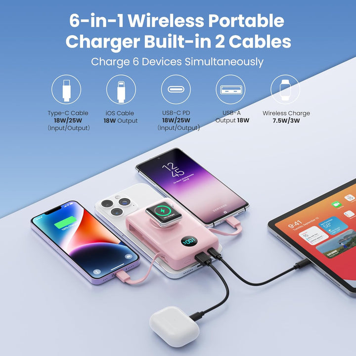 Magnetische Power Bank mit Ladekabel für MagSafe, 10800mAh Wireless PowerBank mit i-Watch Ladegerät,