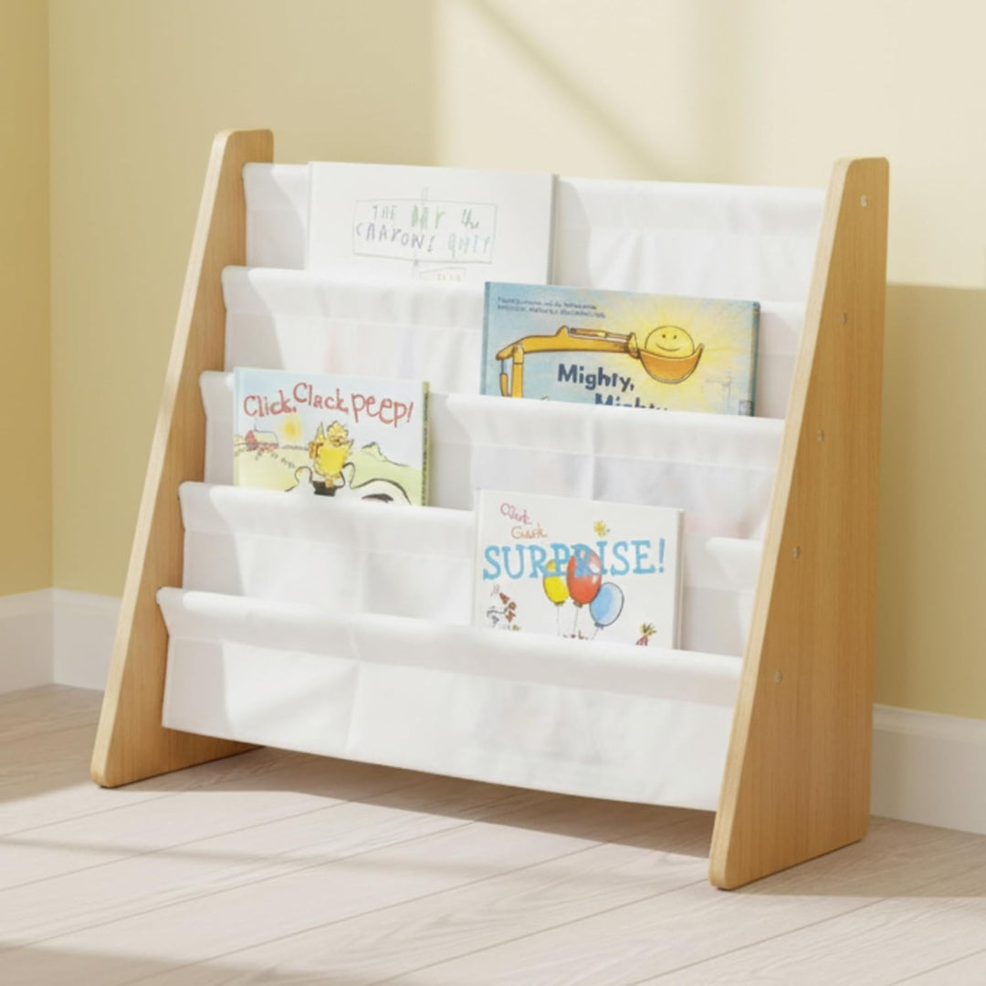 Tot Tutors Crew Kinder-Bücherregal Aus Holz mit 4 Taschen, Naturfarben und Weiss WO173 Natural White