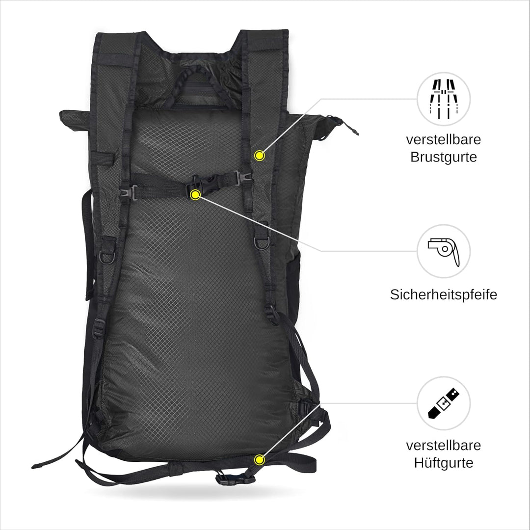 4Monster Faltbarer Rucksack Ultra Leicht, Unisex Tagesrucksack Outdoor, 2in1 Gürteltasche, Wasserdic