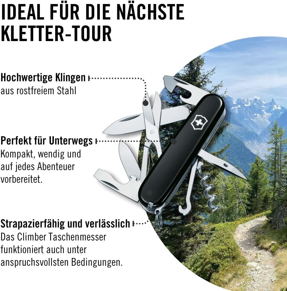 Victorinox Taschenmesser Climber (14 Funktionen, grosse Klinge, Kapselheber) 91mm Schwarz, Schwarz