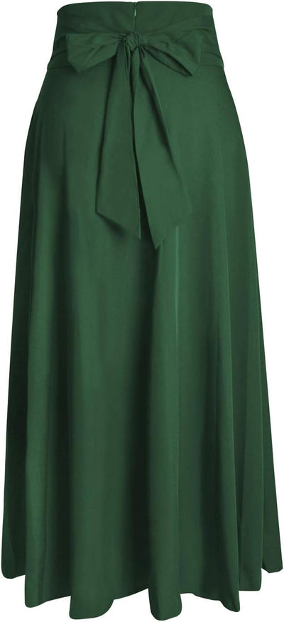 Damen High Waist Maxirock Taschen mit Seitenschlitz Langer A-Linie Rock M 0 Armee Grün, M 0 Armee Gr