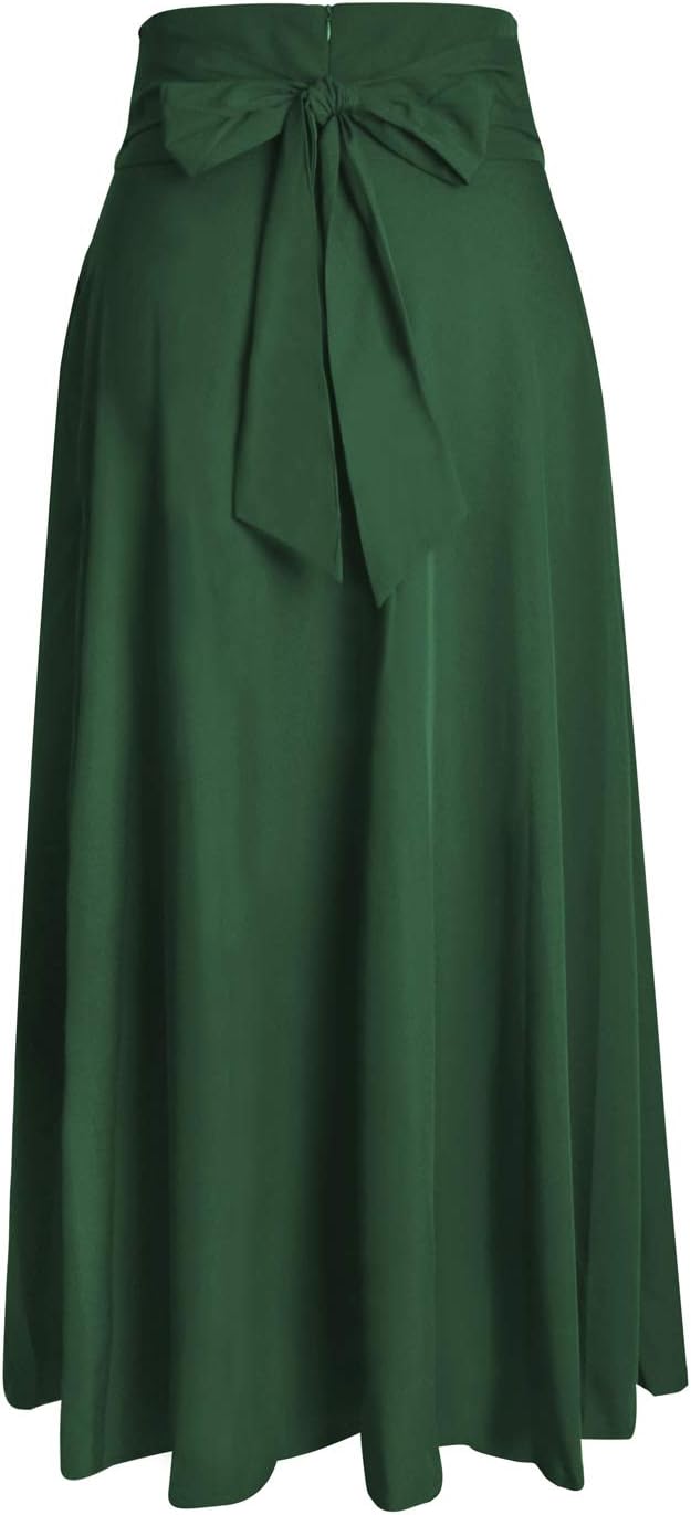 Damen High Waist Maxirock Taschen mit Seitenschlitz Langer A-Linie Rock M 0 Armee Grün, M 0 Armee Gr