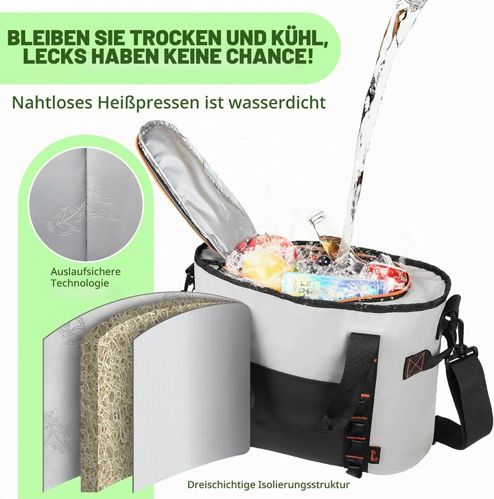 Kato Tirrinia isolierter Kühler-Rucksack, 17L für 20 Dosen, auslaufsicherer Kühlrucksack aus PVC Com