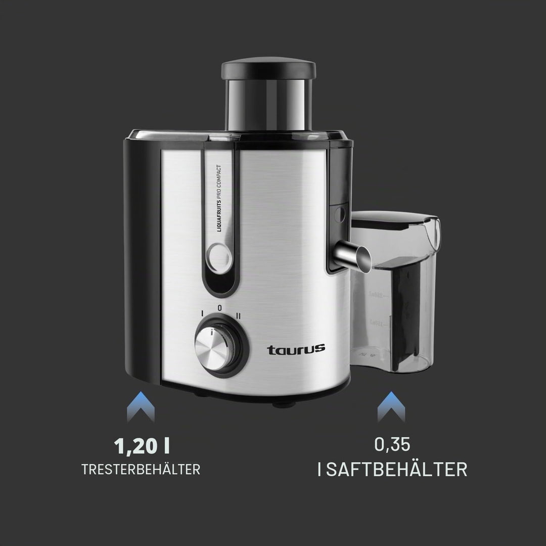 Taurus - Liquafruits Pro Compact Entsafter | 600W | Einlass 65 mm | Abnehmbarer Edelstahlfilter | 2