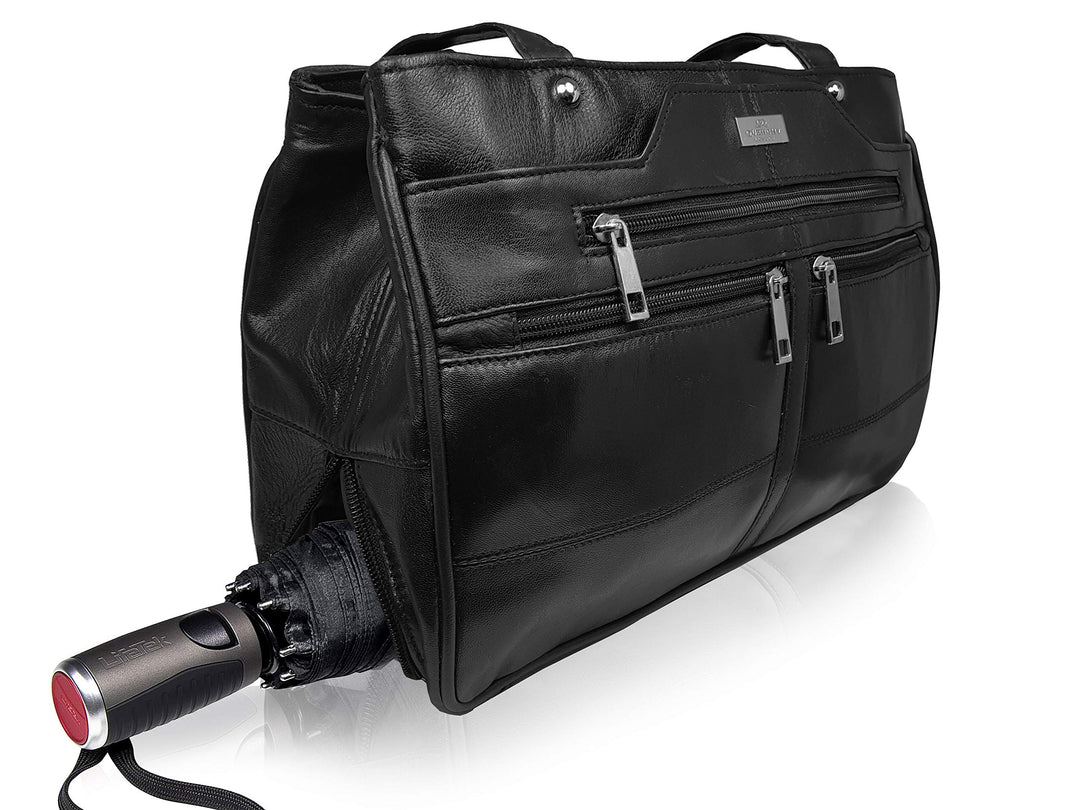 Quenchy London QL172M Damen-Designer-Umhängetasche aus echtem Leder, mit 9 Taschen, inkl. Schirmfach