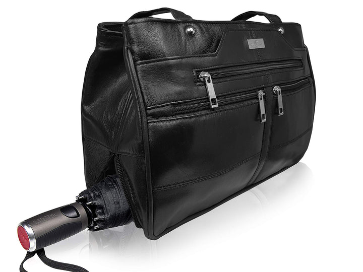 Quenchy London QL172M Damen-Designer-Umhängetasche aus echtem Leder, mit 9 Taschen, inkl. Schirmfach