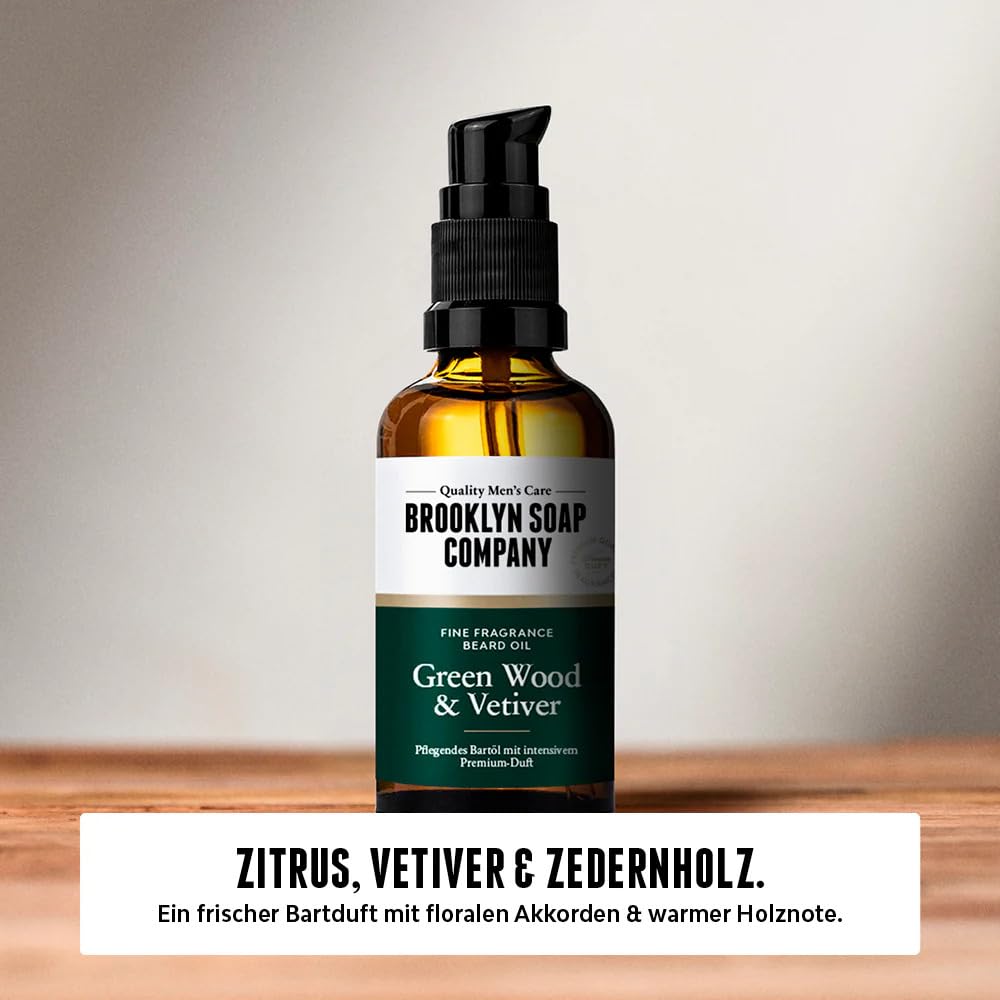 Brooklyn Soap Company, Bartöl 50 ml Green Wood & Vetiver - Pflegendes Bart Öl für Herren - Für die t