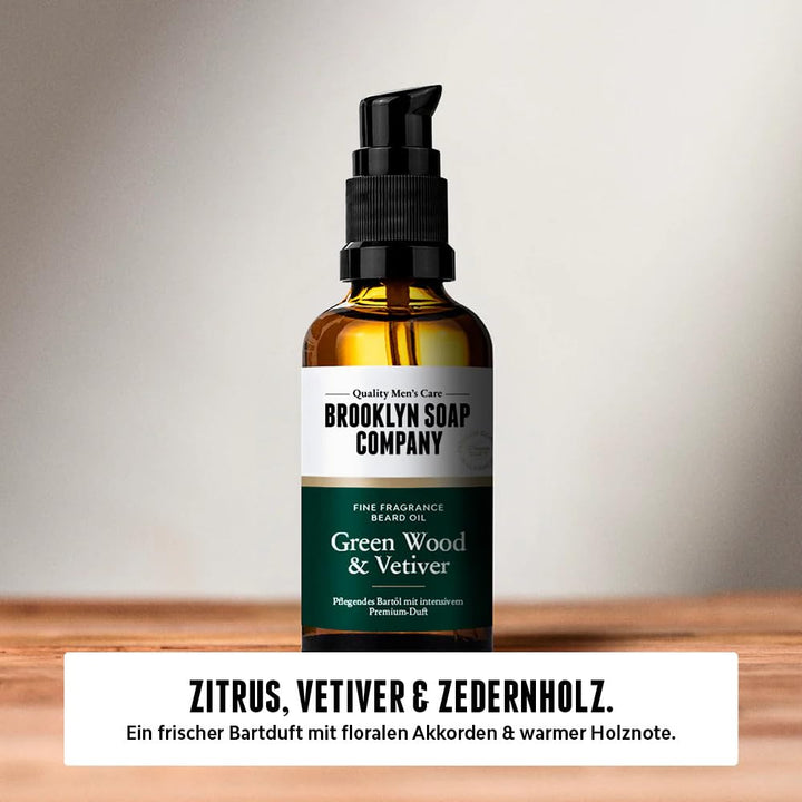 Brooklyn Soap Company, Bartöl 50 ml Green Wood & Vetiver - Pflegendes Bart Öl für Herren - Für die t
