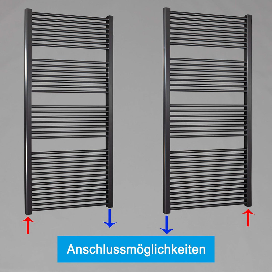 Heizkörper Badheizkörper Handtuchwärmer mit Seitenanschluss unten (Anthrazit, 1732 x 750 mm) 1732 x