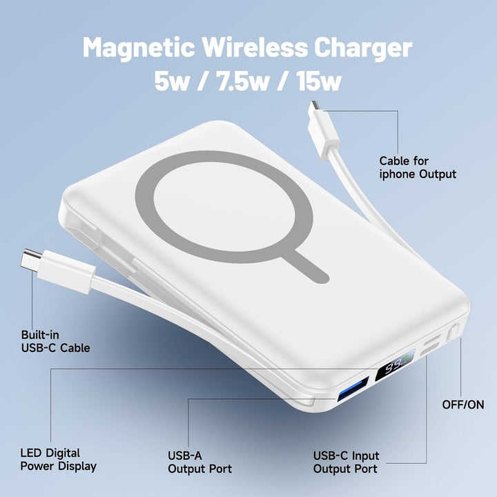 für Magsafe Powerbank 10000mAh, Wireless Magnetische Powerbank Schnelles Laden mit LED-Display und U