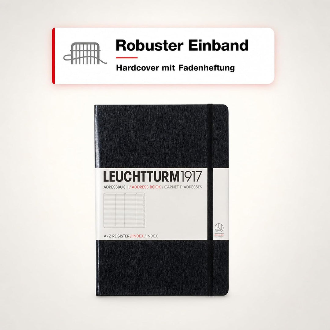 LEUCHTTURM1917 330862 Adressbuch Medium (A5), Hardcover, Schwarz, Medium (A5)