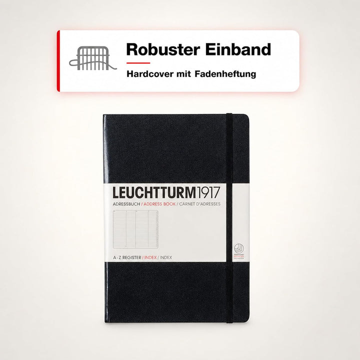 LEUCHTTURM1917 330862 Adressbuch Medium (A5), Hardcover, Schwarz, Medium (A5)