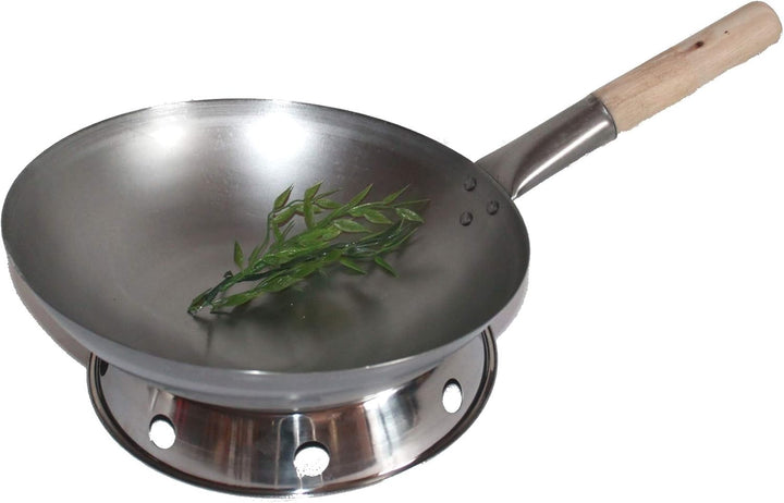 WOK SET, Pfanne 30 cm Ø runder Boden Carbon Stahl für Gasherd und Induktion Mulde + Wok Ring zum abs