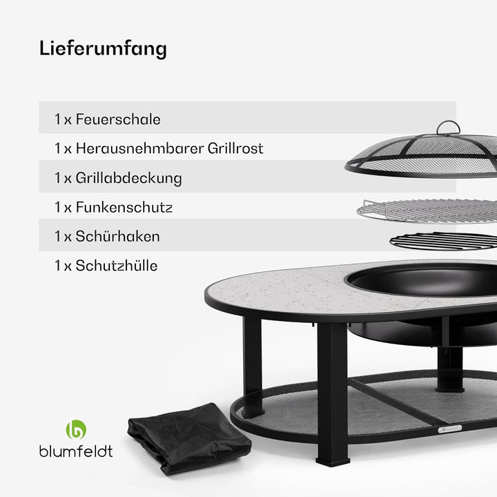 Blumfeldt Merano Circolo L Feuerschale - 3-in-1 Feuerschale mit Grillrost & Tisch, robuster Stahlrah