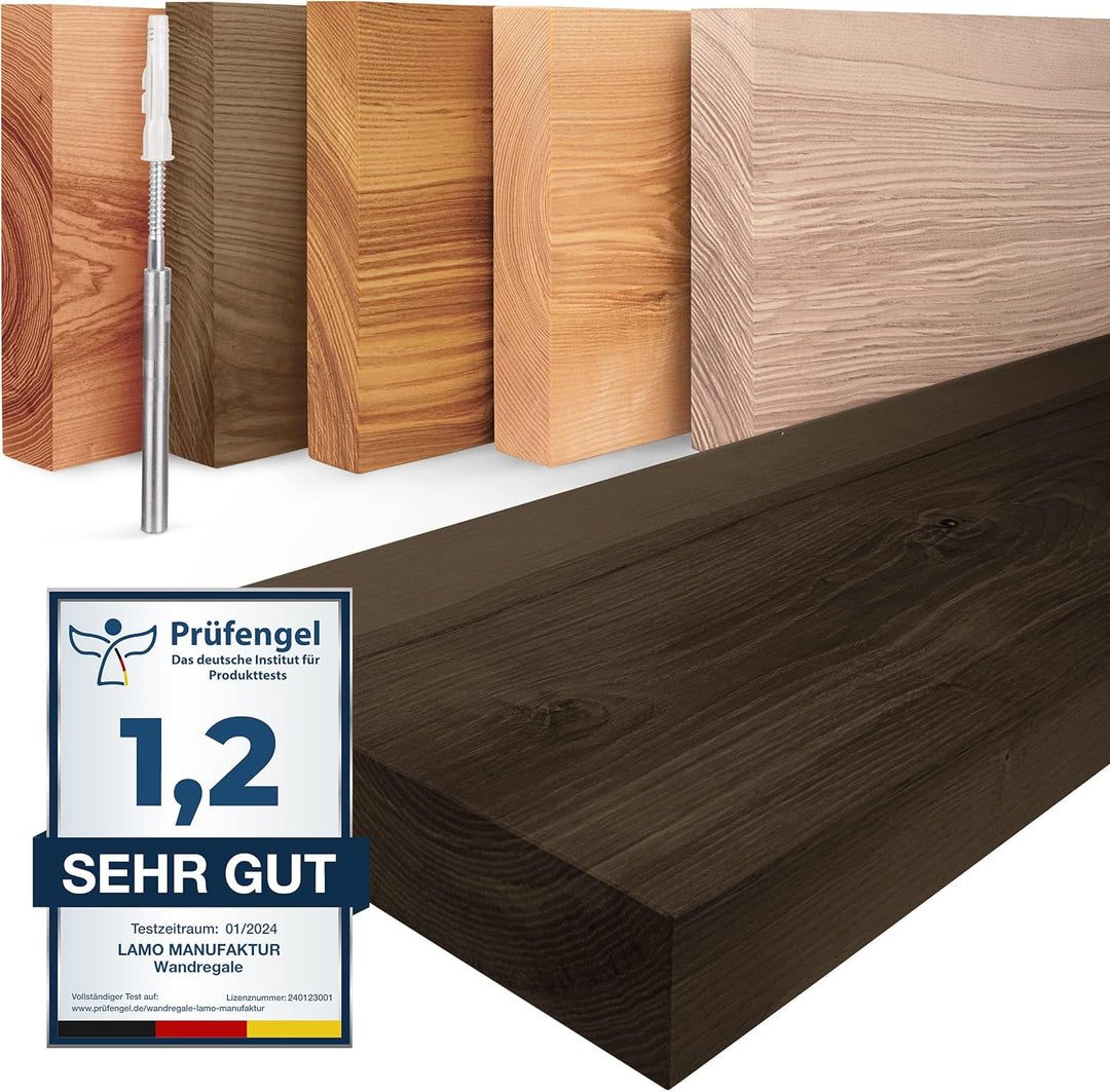 LAMO Manufaktur Wandregal Holz Gerade | Regal Farbe: Schwarz | Invisible: Schweberegal | 80 cm Invis