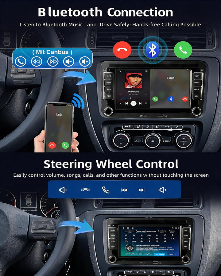 Carplay Autoradio mit Bildschirm für VW Golf 5/6 T5 Caddy Tiguan Polo 6r | 7 Zoll Doppel DIN Radio,