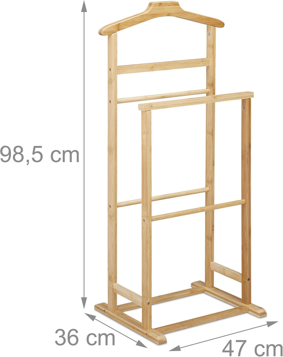 Relaxdays Herrendiener, Stummer Diener Bambus, Damen & Herren, Kleiderablage Schlafzimmer, HBT: 98,5