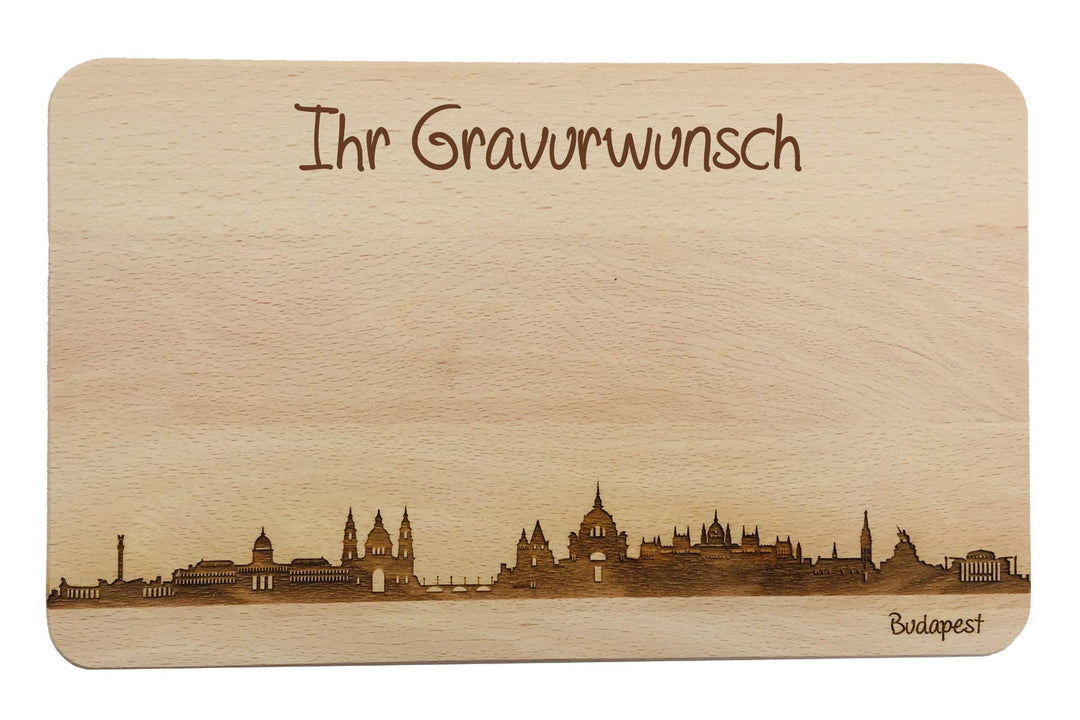 SNEG Brotzeitbrett Budapest Skyline | Frühstücksbrettchen aus Buche | Holz Schneidbrett | Geschenk m