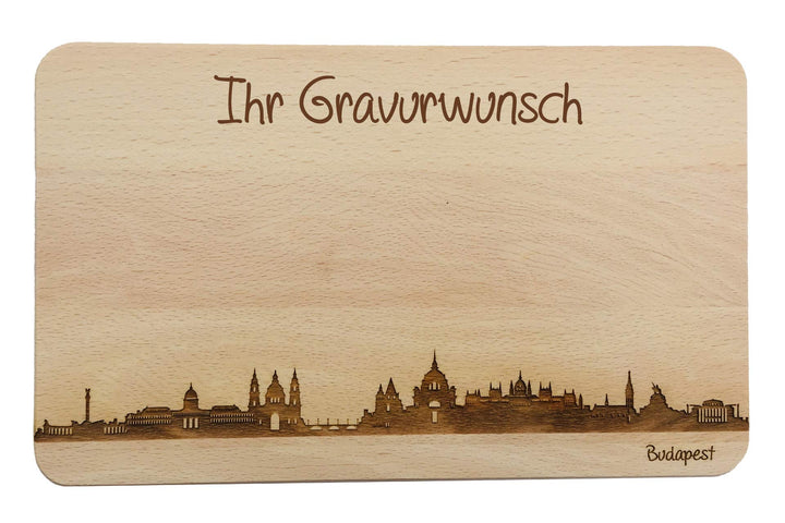 SNEG Brotzeitbrett Budapest Skyline | Frühstücksbrettchen aus Buche | Holz Schneidbrett | Geschenk m