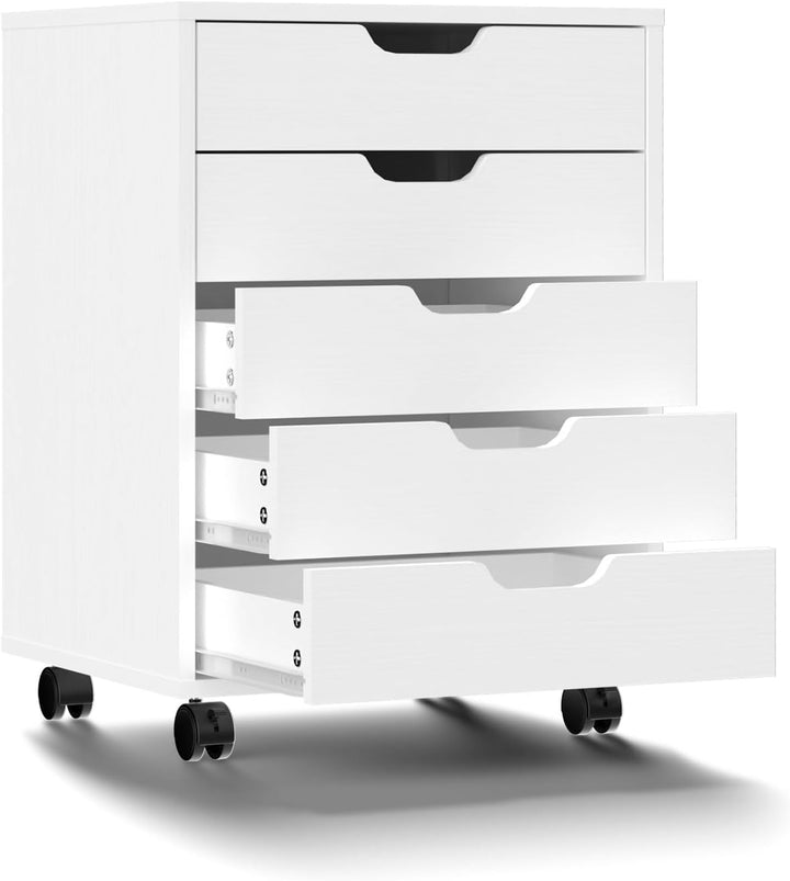 Rollcontainer mit 5 Schubladen, mobiler Aktenschrank mit Rollen, Schubladenschrank Büroschrank Büroc