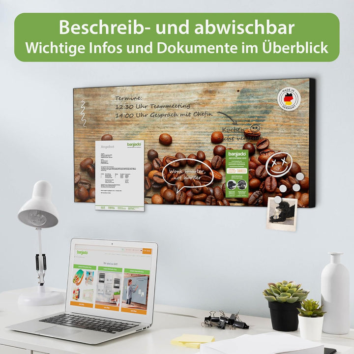 banjado Magnettafel schwarz 78 x 37cm / Magnetwand Metall/Magnetpinnwand als Memoboard/Pinnwand Magn